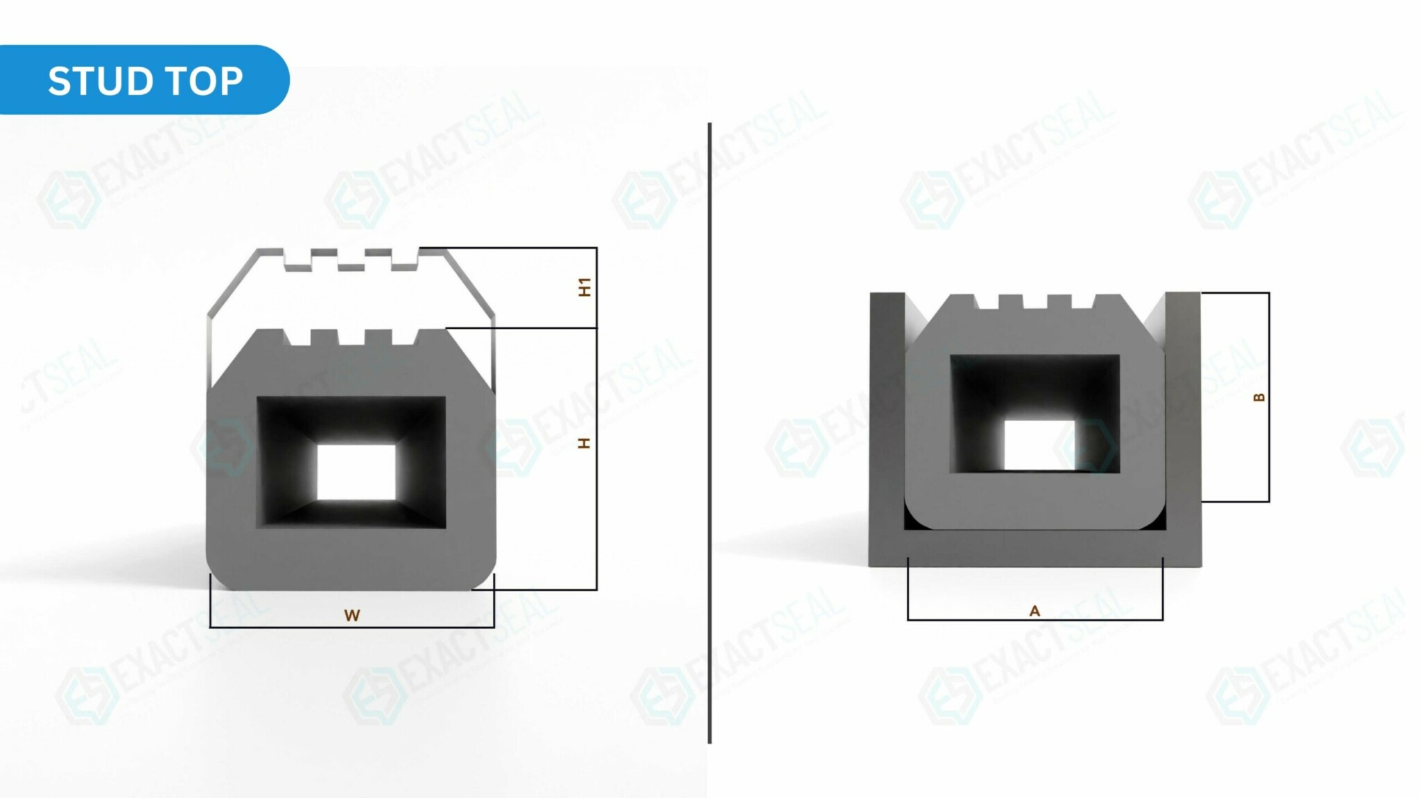 stud top cross section seals